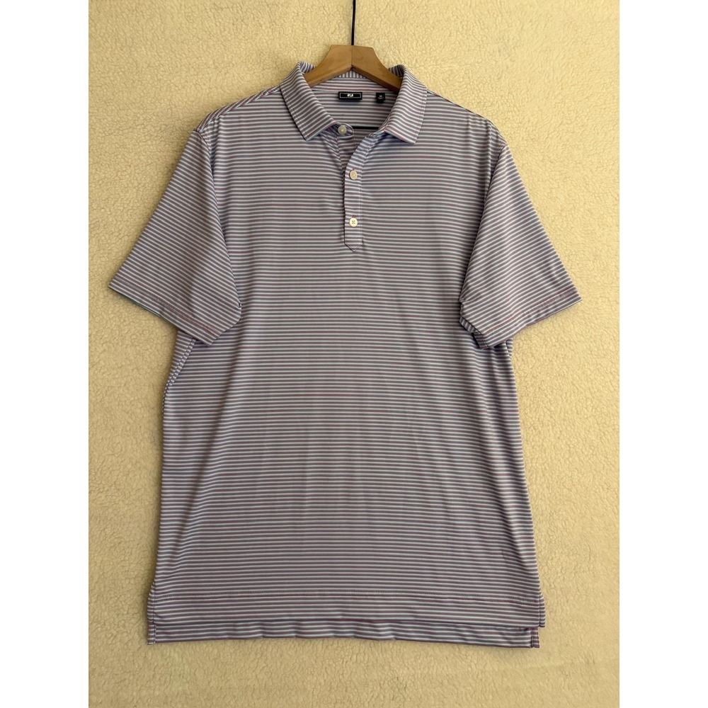 FootJoy Polo Shirt Mens Medium Blue Pink Stripe Golf Performance Stretch Knit